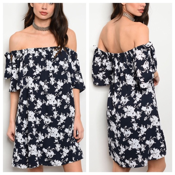 Navy Off the Shoulder Dress - Picture 8 of 8